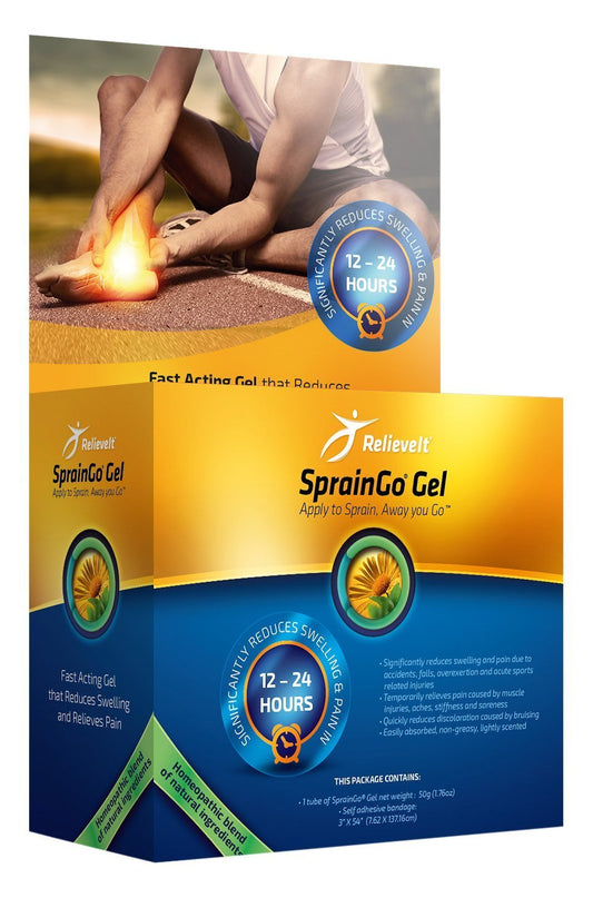 Relieveit Spraingo Gel bottle pour for quick topical relief.