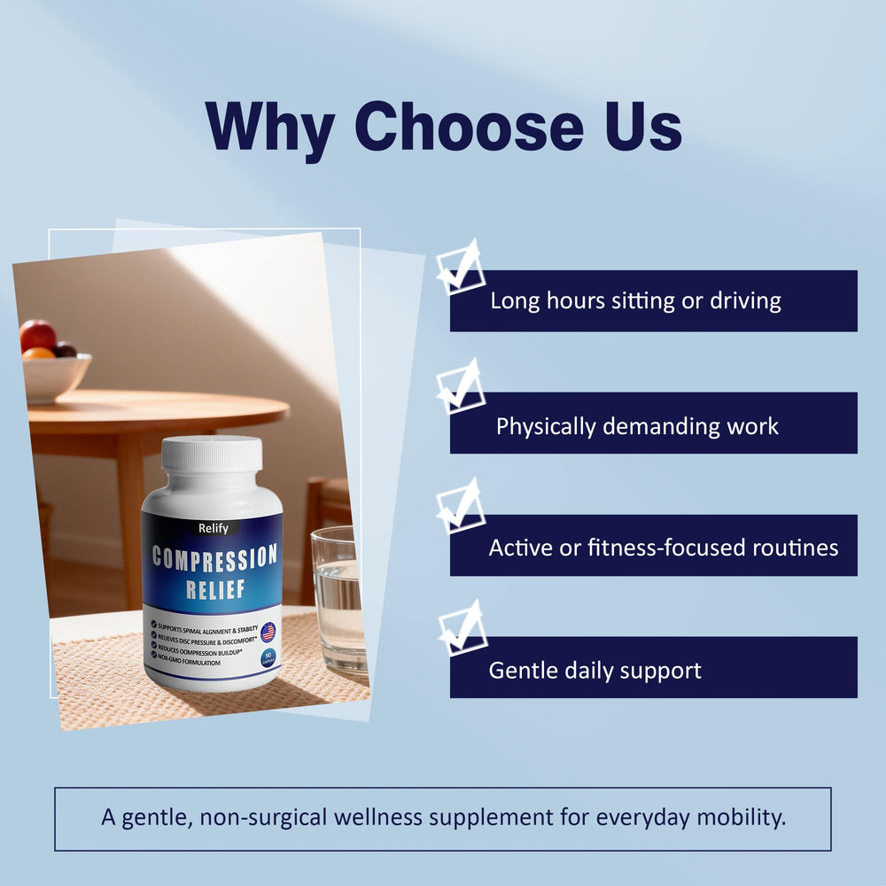 Relify capsules close-up displaying compact, easy-to-swallow tablets