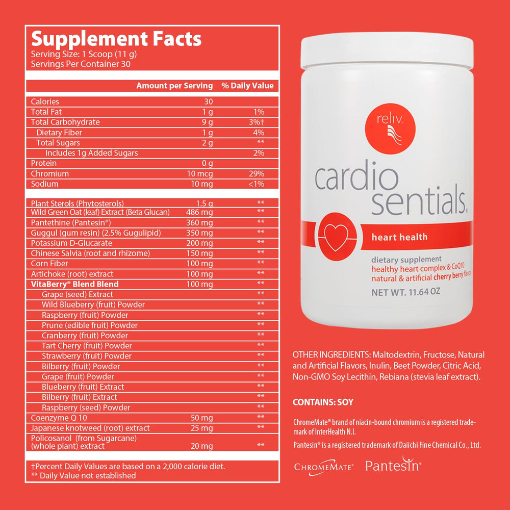 RELIV CardioSentials cherry berry bottle pour demonstrates easy, on-the-go serving.
