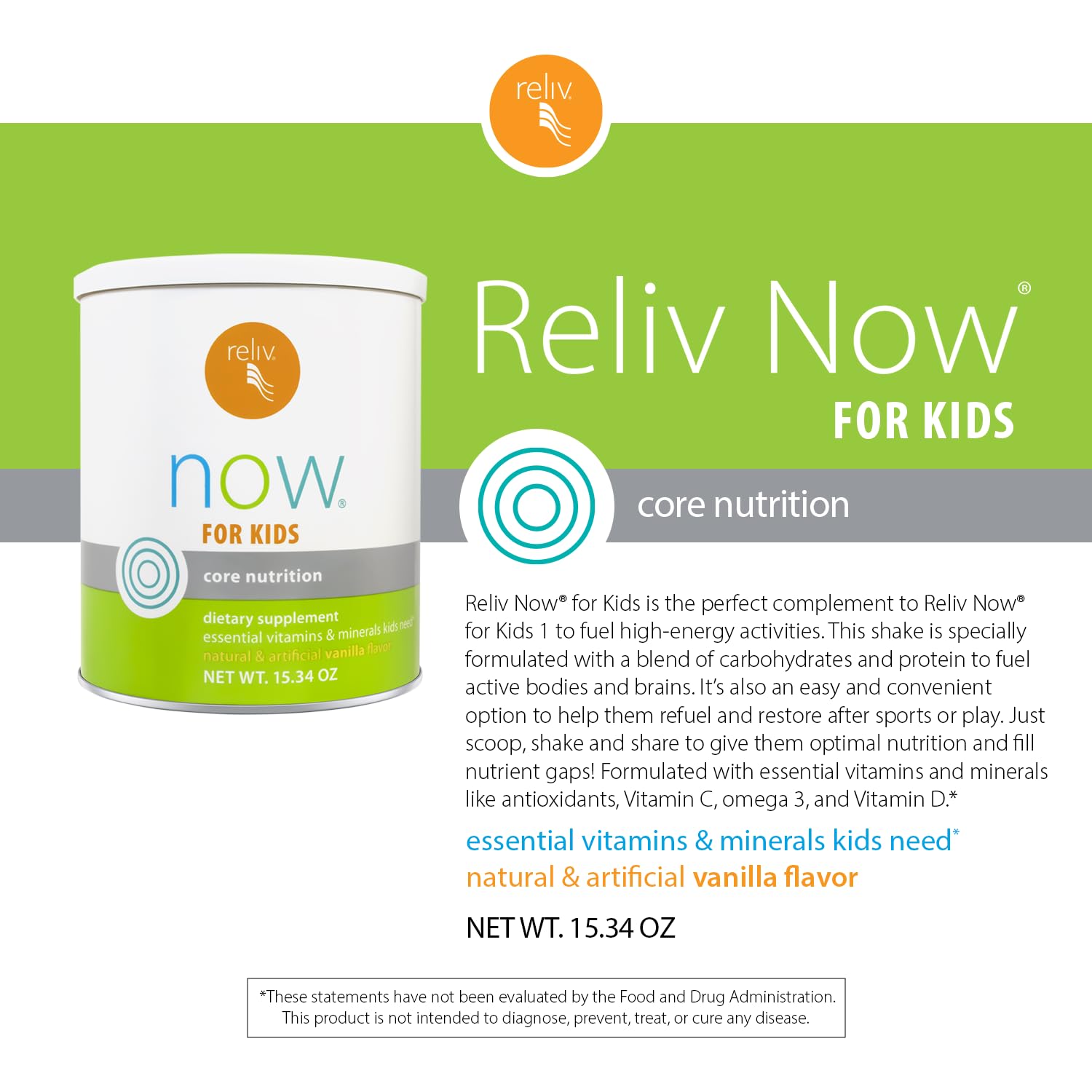 Reliv Now for Kids Vanilla shake in glass after sports for an energy boost