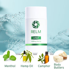 Relm Wellness Hemp Relief Stick features camphor and hemp oil for quick comfort
