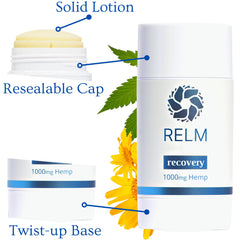 Relm Wellness Hemp Roll On Stick used on back for quick muscle ease.