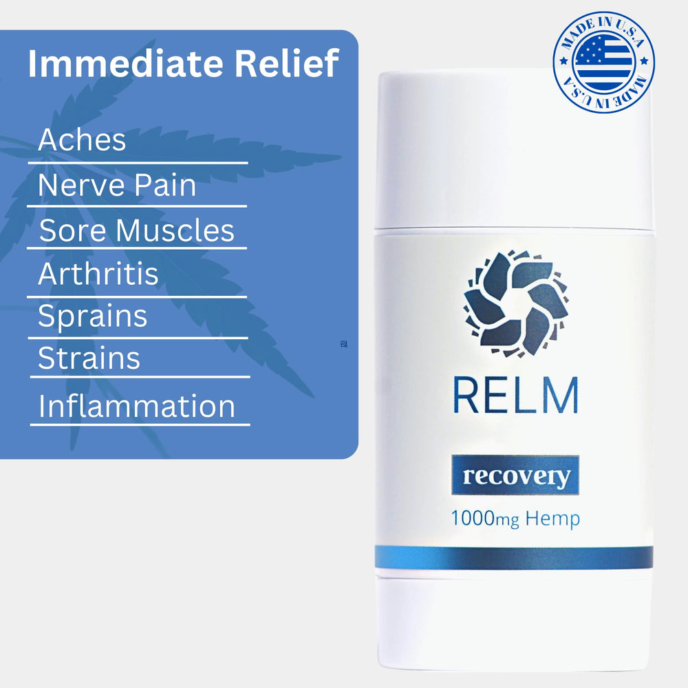 Relm Wellness Hemp Roll On Stick with arnica nourishes skin.
