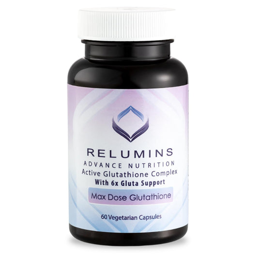 Relumins Advance White Glutathione bottle promoting radiant skin tone.