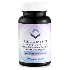 Relumins Advance White Glutathione bottle promoting radiant skin tone.
