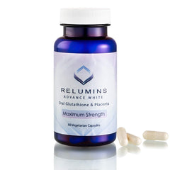 Relumins Advanced White Glutathione Capsules bottle front for potential even-toned skin