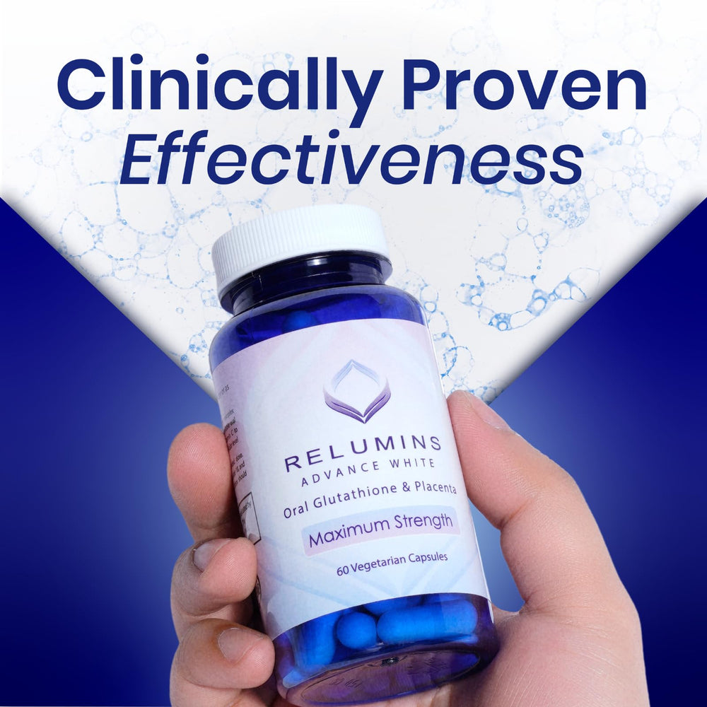 Relumins Advanced White Glutathione Capsules capsules inside bottle ready for daily skin support