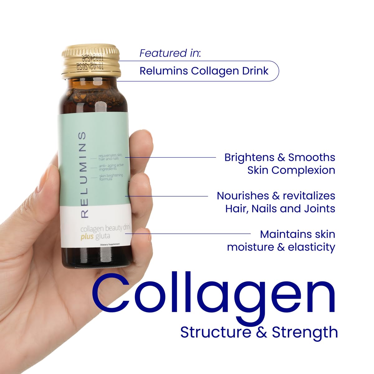 Relumins Collagen, cabello y uñas fortalecidos con biotina y colágeno marino