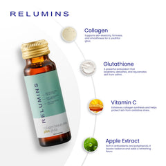 Relumins Colágeno Líquido primer plano de envase, destaca antioxidantes para cuidar la piel.
