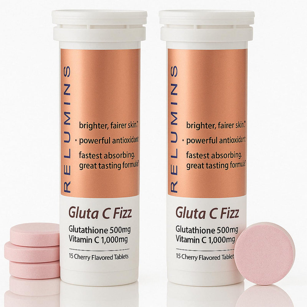 Relumins Gluta C Fizz tablet dissolving in water for fast absorption
