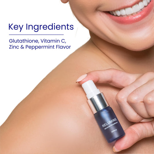 Relumins glutathione oral spray nozzle in use for fast absorption