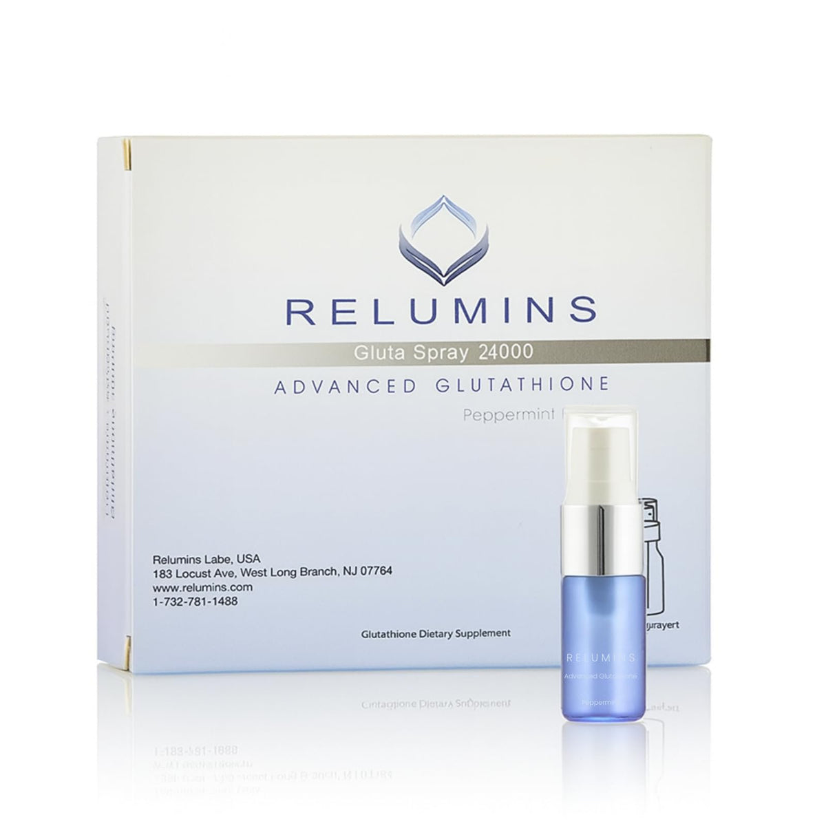 Relumins glutathione spray vial for convenient daily dosing on the go.