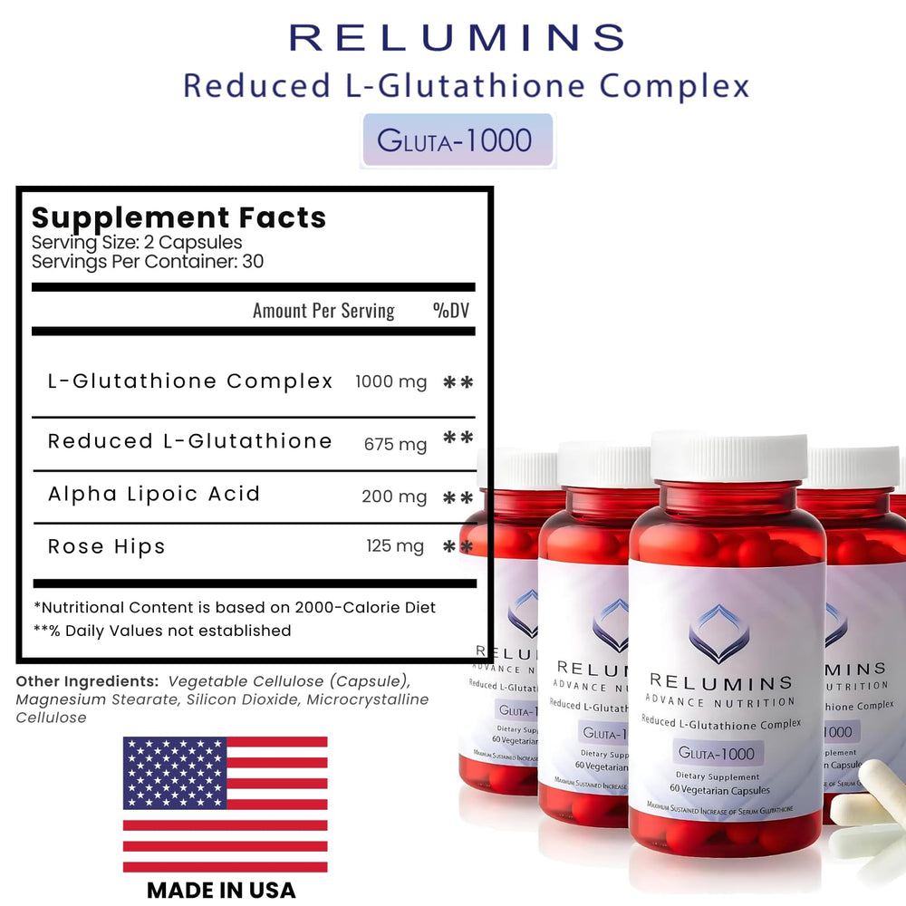 Relumins L-Glutathione bottle suggesting morning routine use.