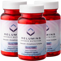 Relumins L-Glutathione Spring Glow bottle promotes radiant skin and premium USA-made quality.