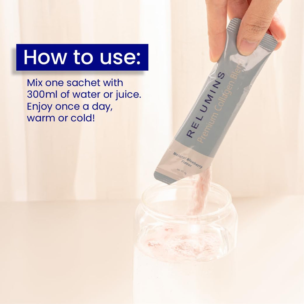Relumins Marine Collagen Drink glowing skin illustration suggesting radiance.