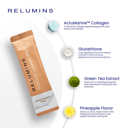 Relumins Marine Collagen sachets dissolving smoothly in water