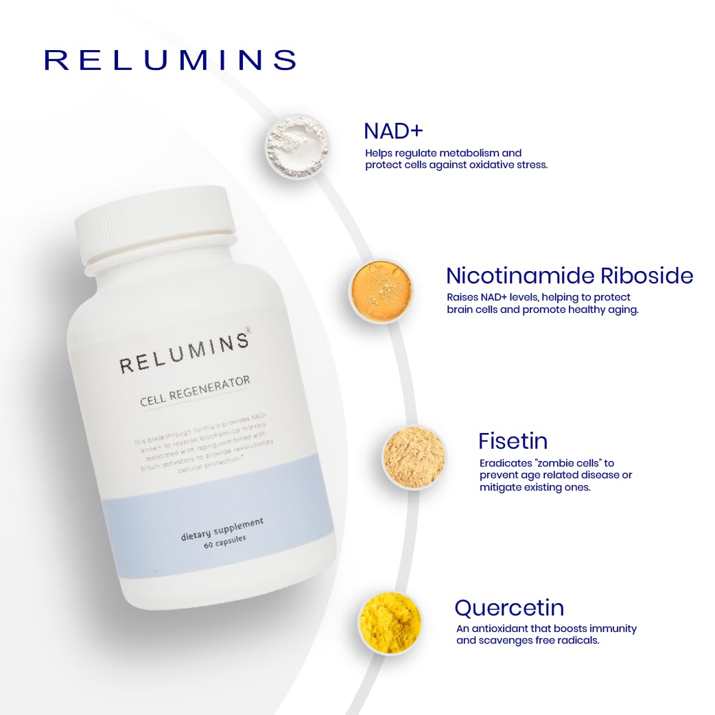 Relumins NAD+ vegan capsules and packaging designed for everyday wellness.