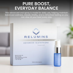 Relumins portable vial pack showing compact packaging for home, work, or travel.
