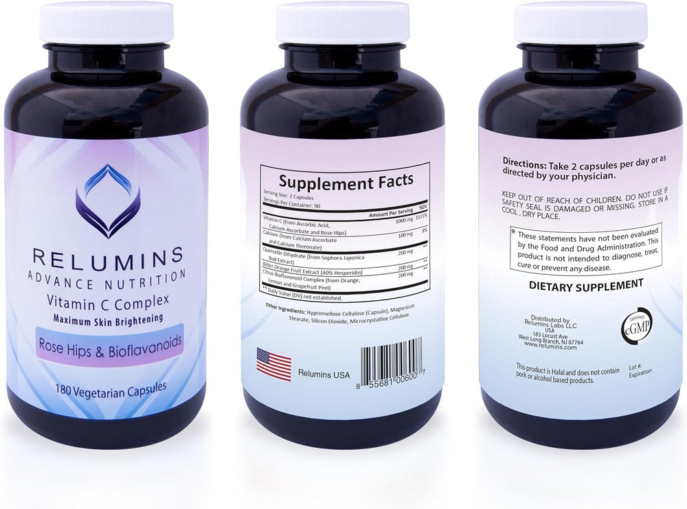 Relumins Spring Glow Essentials 9-month supply shown with three bottles.