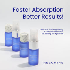 Relumins two-bottle set packaging emphasizing USA-made formulation