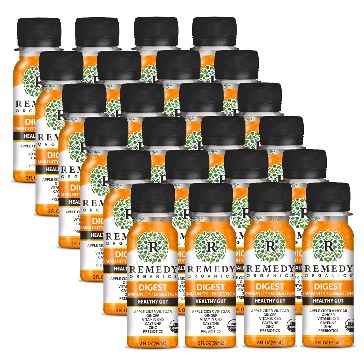 Remedy Organics Immunity Plus Shot bottle pours, offering a quick energy lift and immune support.