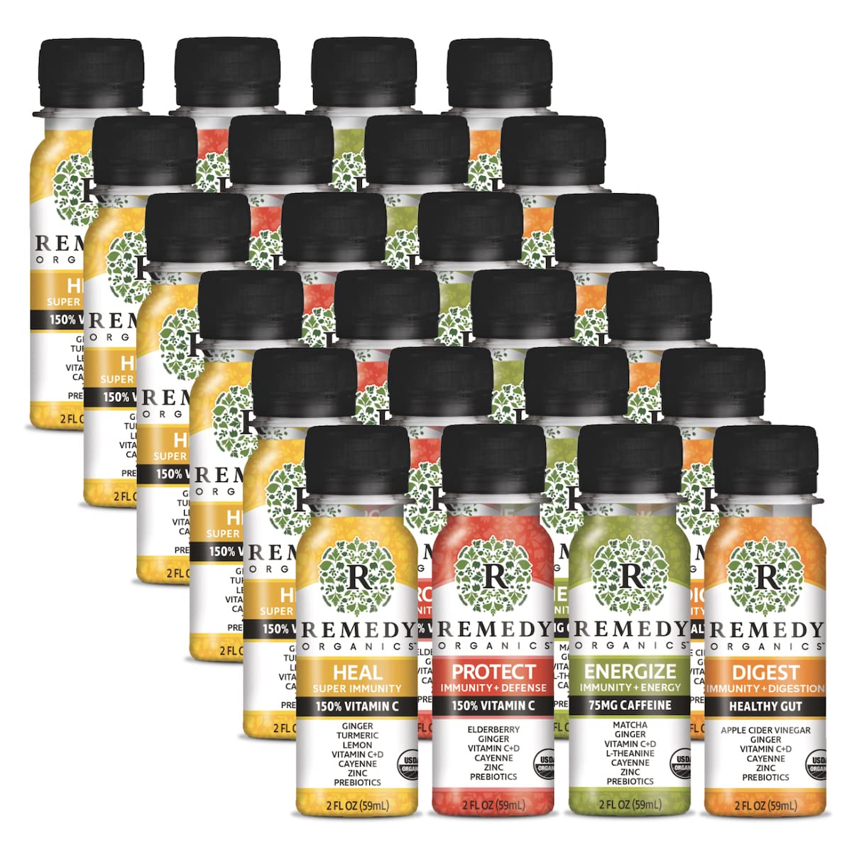 Remedy Organics Immunity Plus Shot bottle on counter for convenient daily immune support.