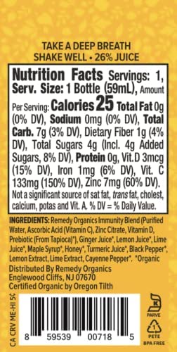 Ingredients like elderberry and ginger in Remedy Organics Immunity Plus Shot.