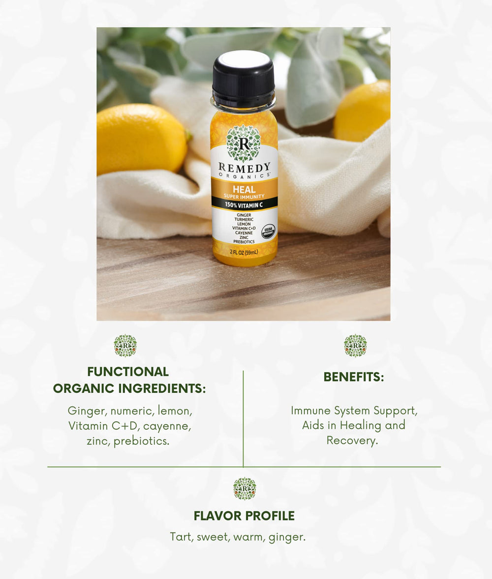 Glass with Remedy Organics Immunity Plus Shot ready to enjoy during a busy day.