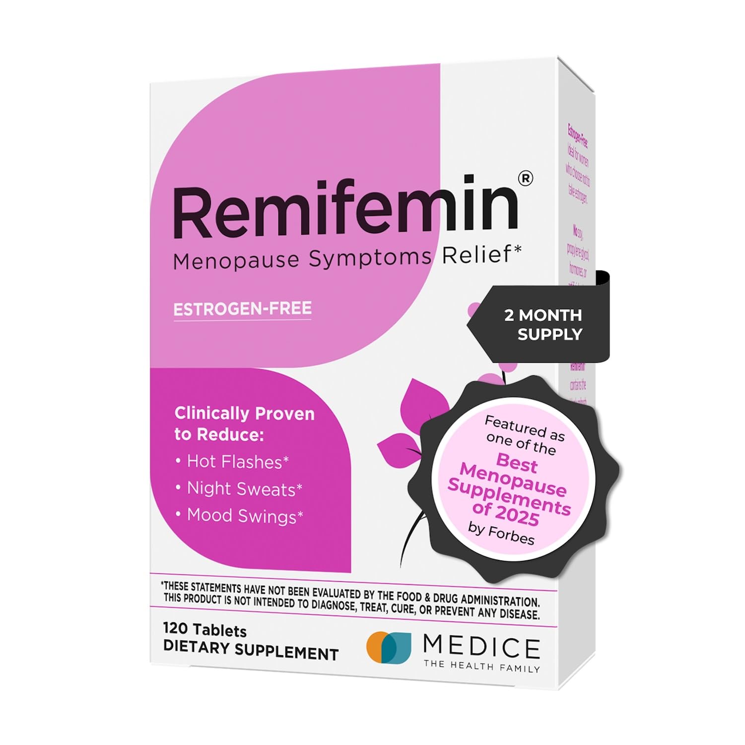 Remifemin bottle front showcases estrogen-free menopause support for daily relief.