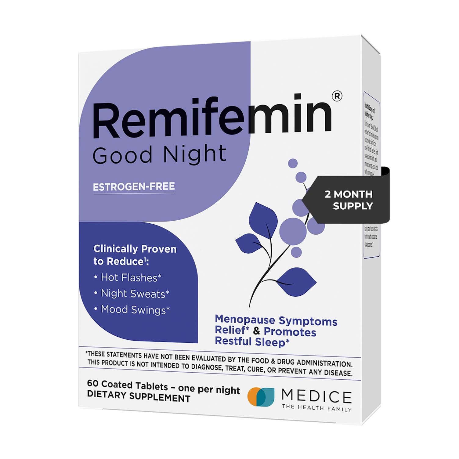 Remifemin Good Night bottle close-up highlighting calm packaging for sleep support.