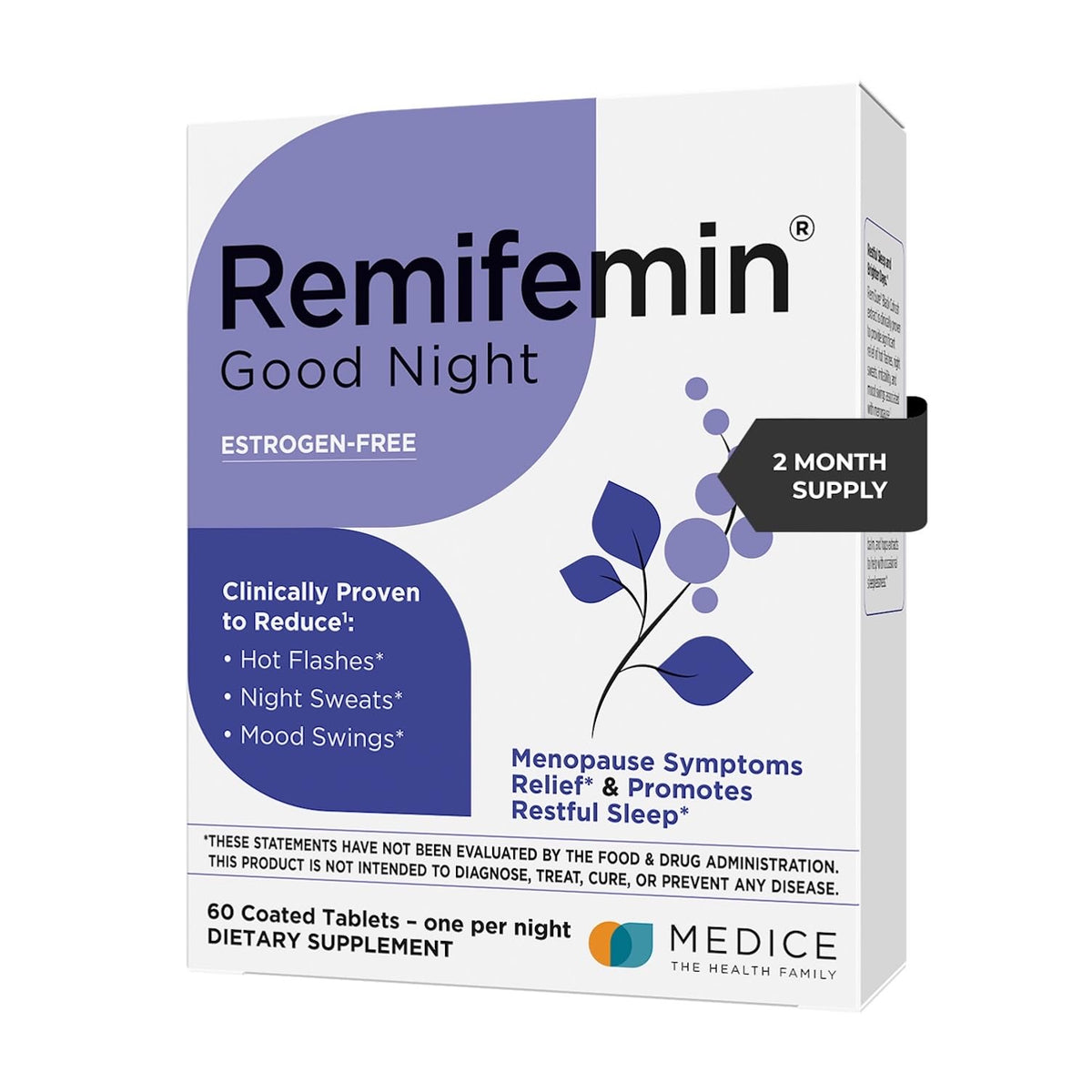 Remifemin Good Night bottle close-up highlighting calm packaging for sleep support.