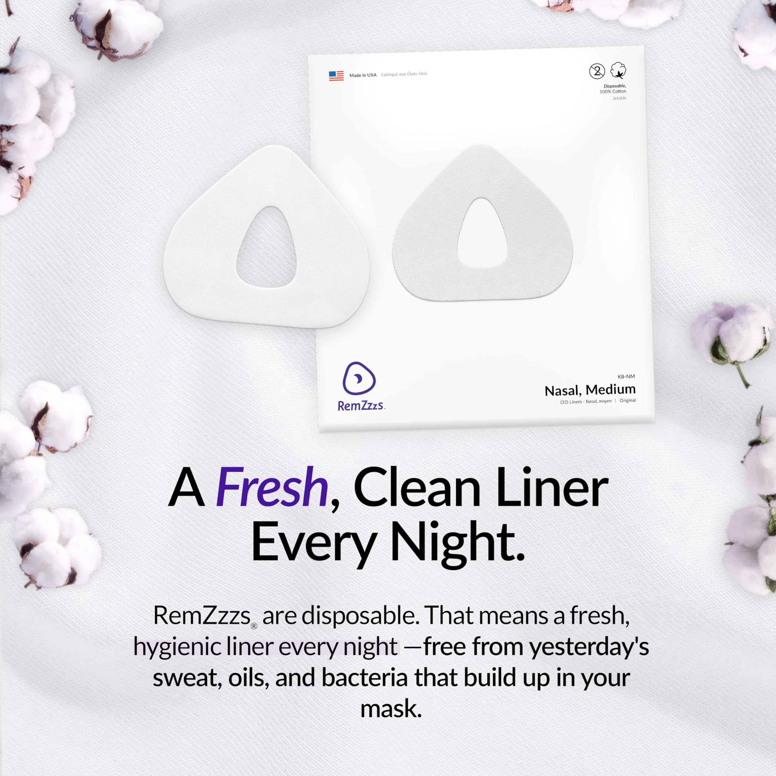 RemZzzs 32-pack image highlights the number of liners included.