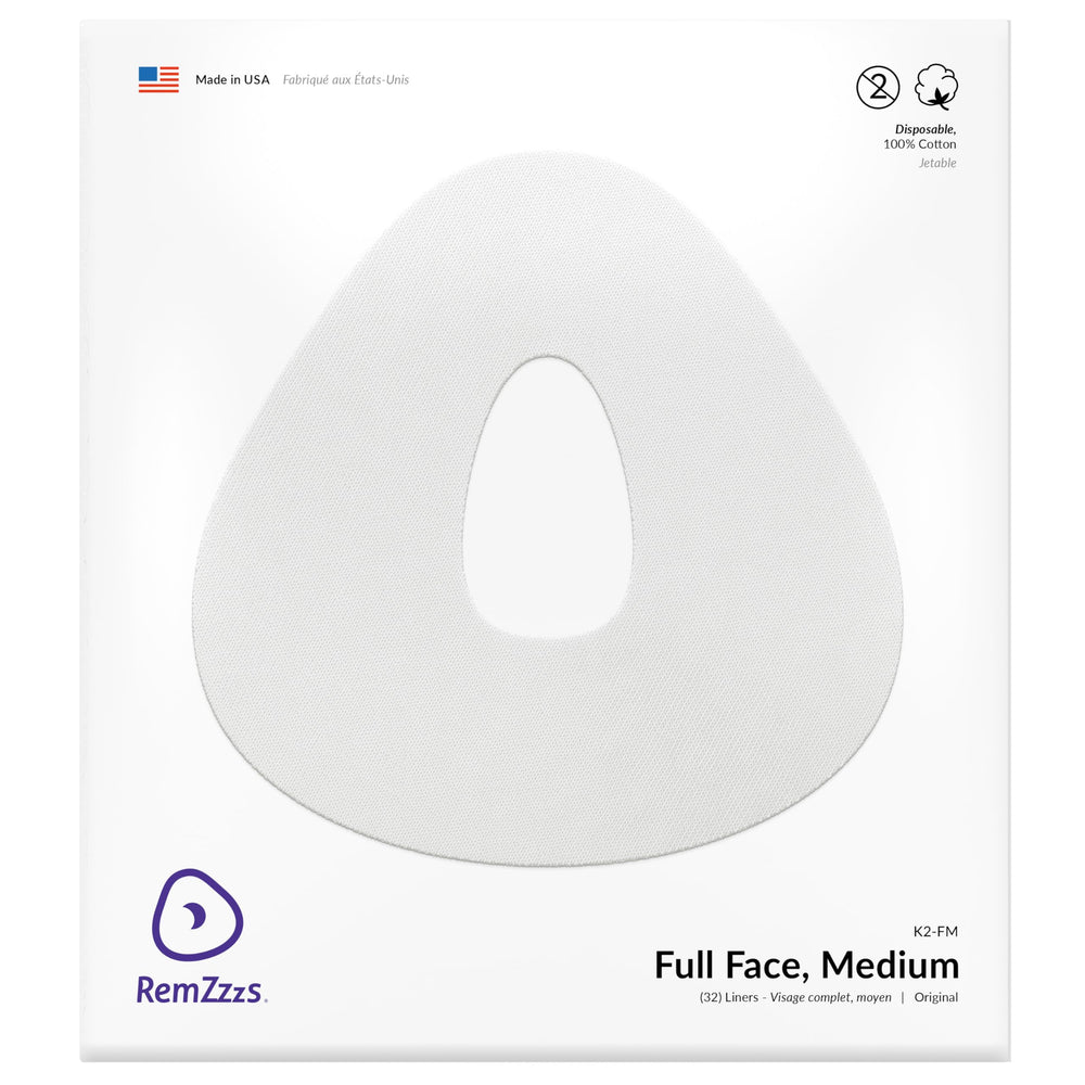 RemZzzs full-face CPAP liner K2-FM packaging shows the brand and product ready for nightly use