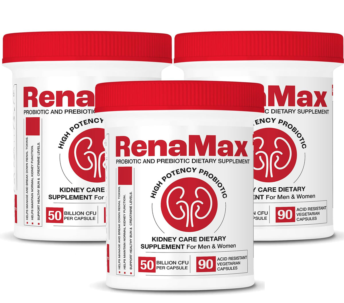 RENAMAX Kidney Restores bottle-front view highlighting packaging for daily kidney support