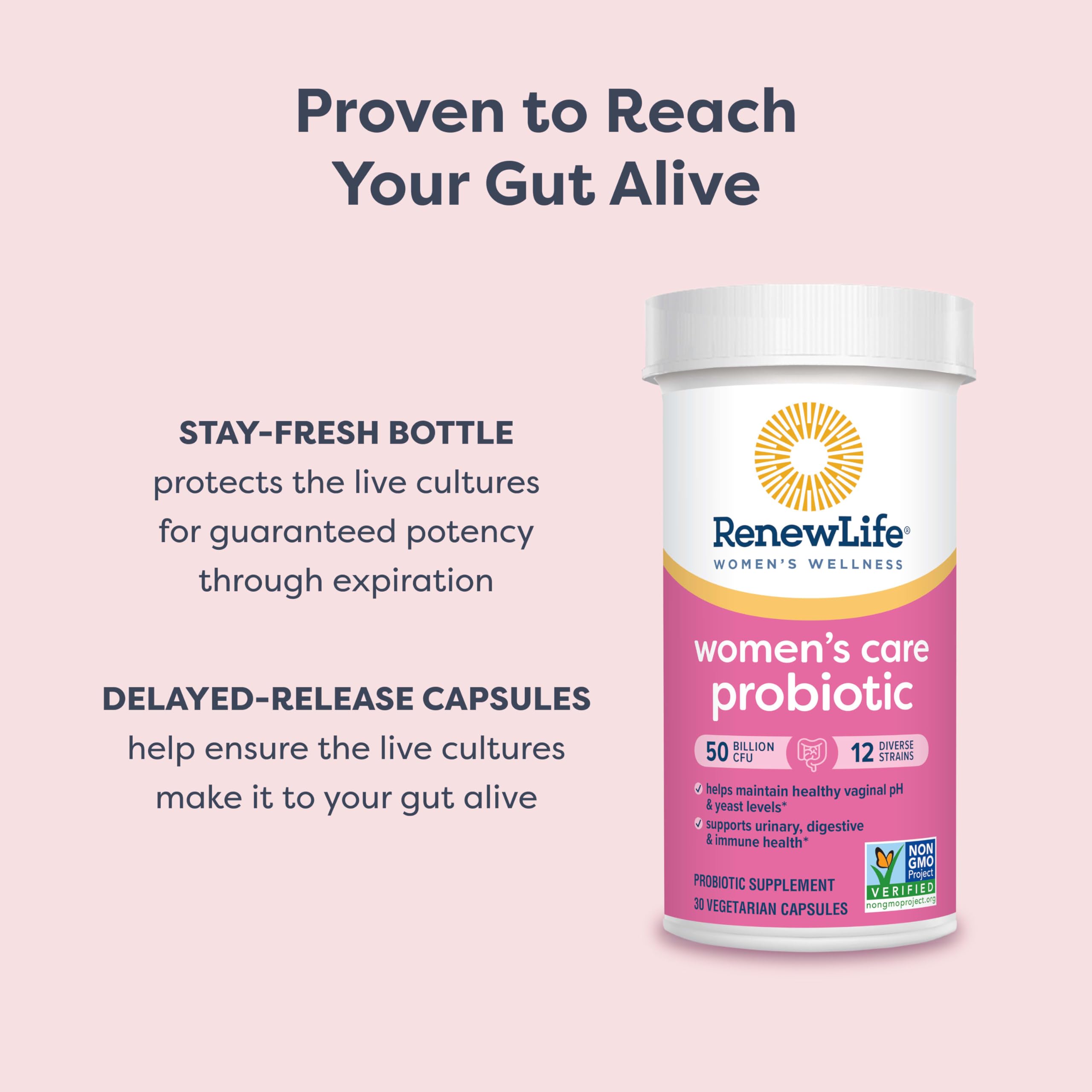 Renew Life 50 Billion live cultures badge signals potency and daily coverage.