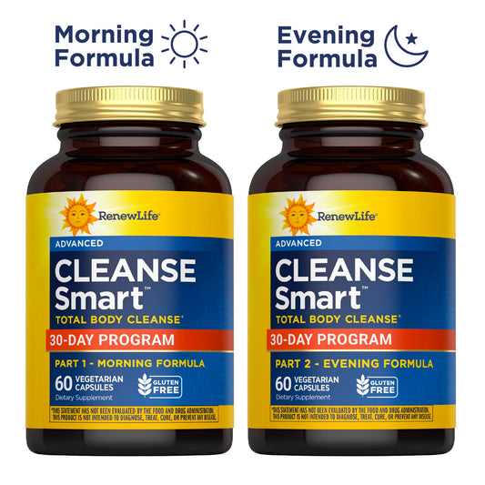 Renew Life Cleanse Smart capsules close-up highlighting vegetarian detox pills.
