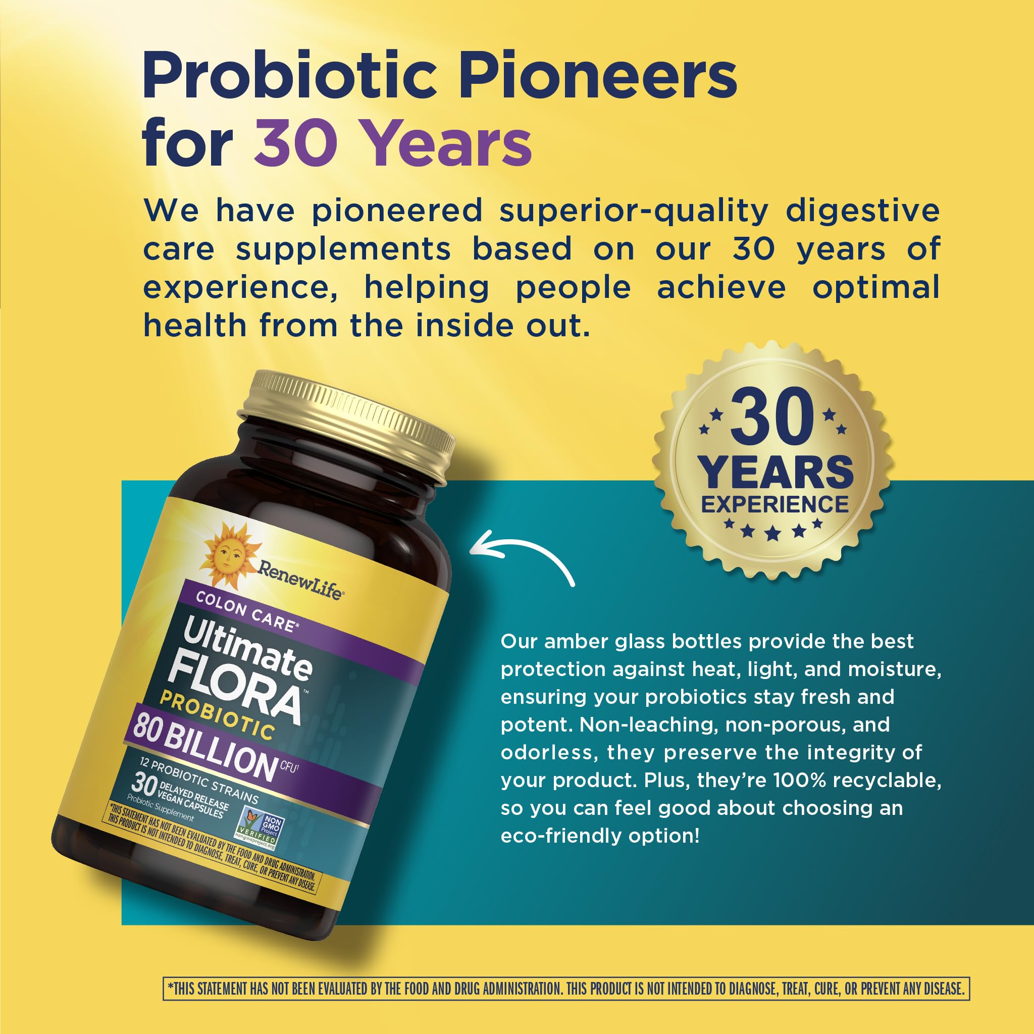 Renew Life Colon Care bottle closeup emphasizing delayed-release capsules for gut delivery.