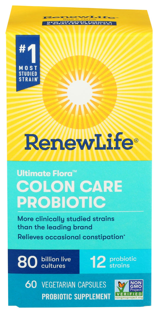 Renew Life Colon Care bottle front showing 80 billion CFU for daily digestive support