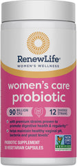 Renew Life daily probiotic capsule taken with water, showing easy-to-swallow dosage