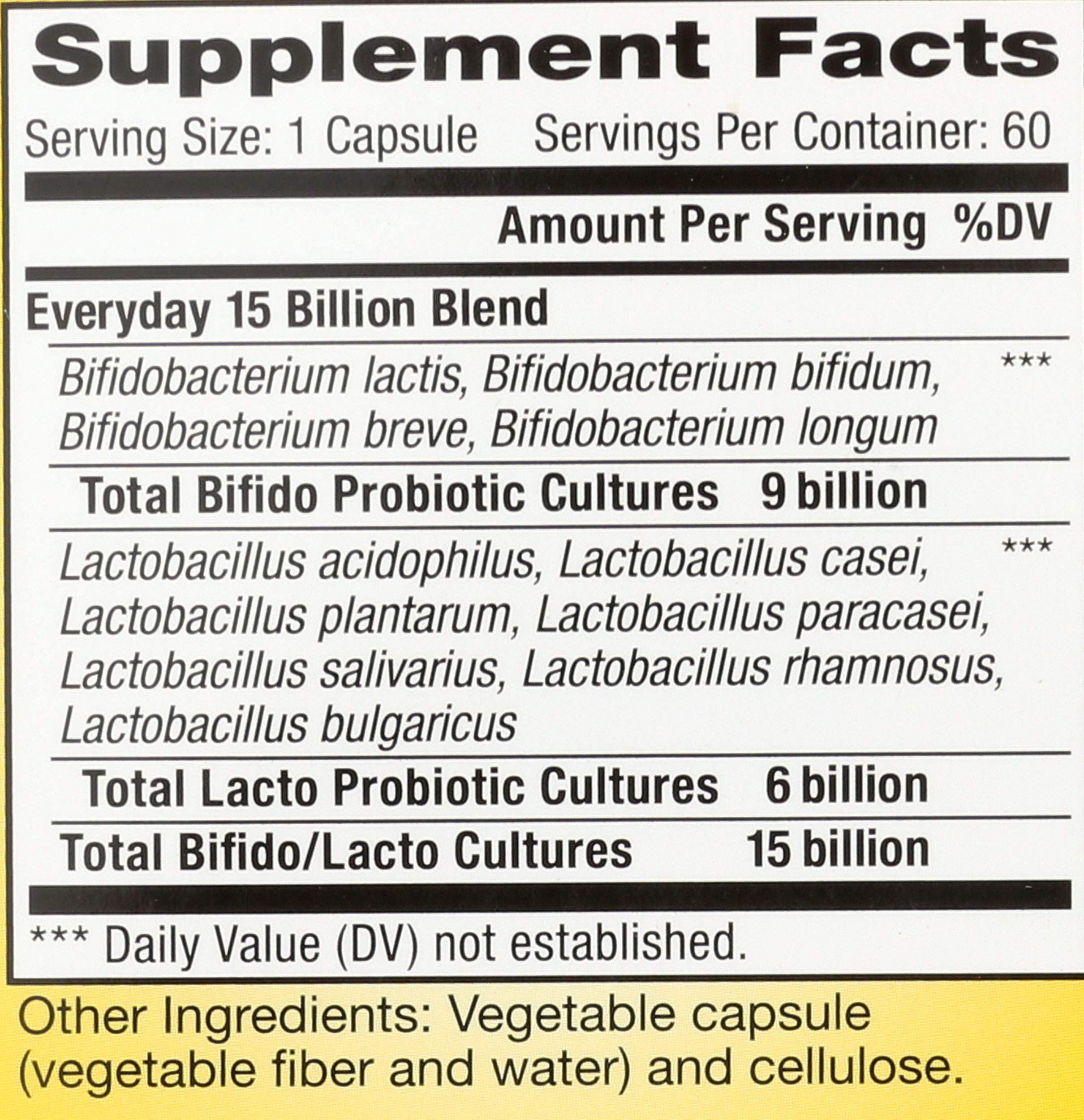 Capsules labeled gg-lrhamnosus in Renew Life Everyday Probiotic formula.
