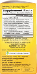 Non-GMO, gluten-free, dairy-free Renew Life Everyday Probiotic label shown.