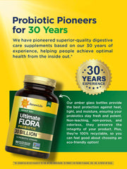 Renew Life Probiotic Adult 50 Plus vegan non-GMO icons emphasize clean ingredients