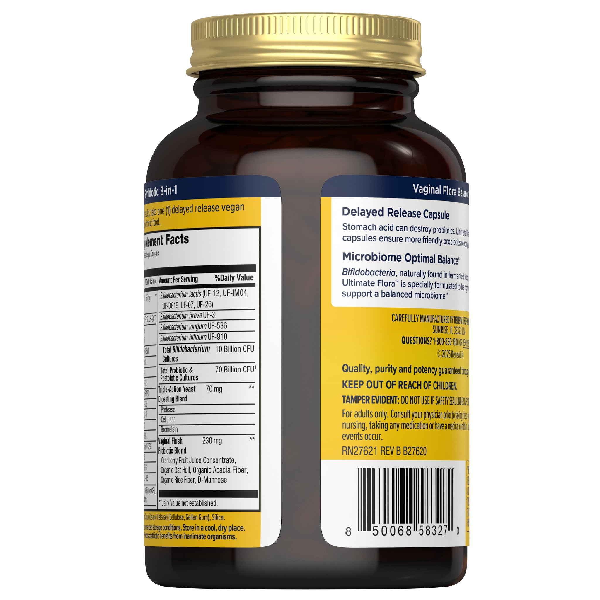 Renew Life Ultimate Flora doctor-formulated bottle highlights trusted strains.
