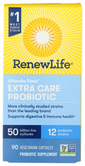 Renew Life Ultimate Flora Extra Care probiotic bottle with 50 billion CFU for daily gut support