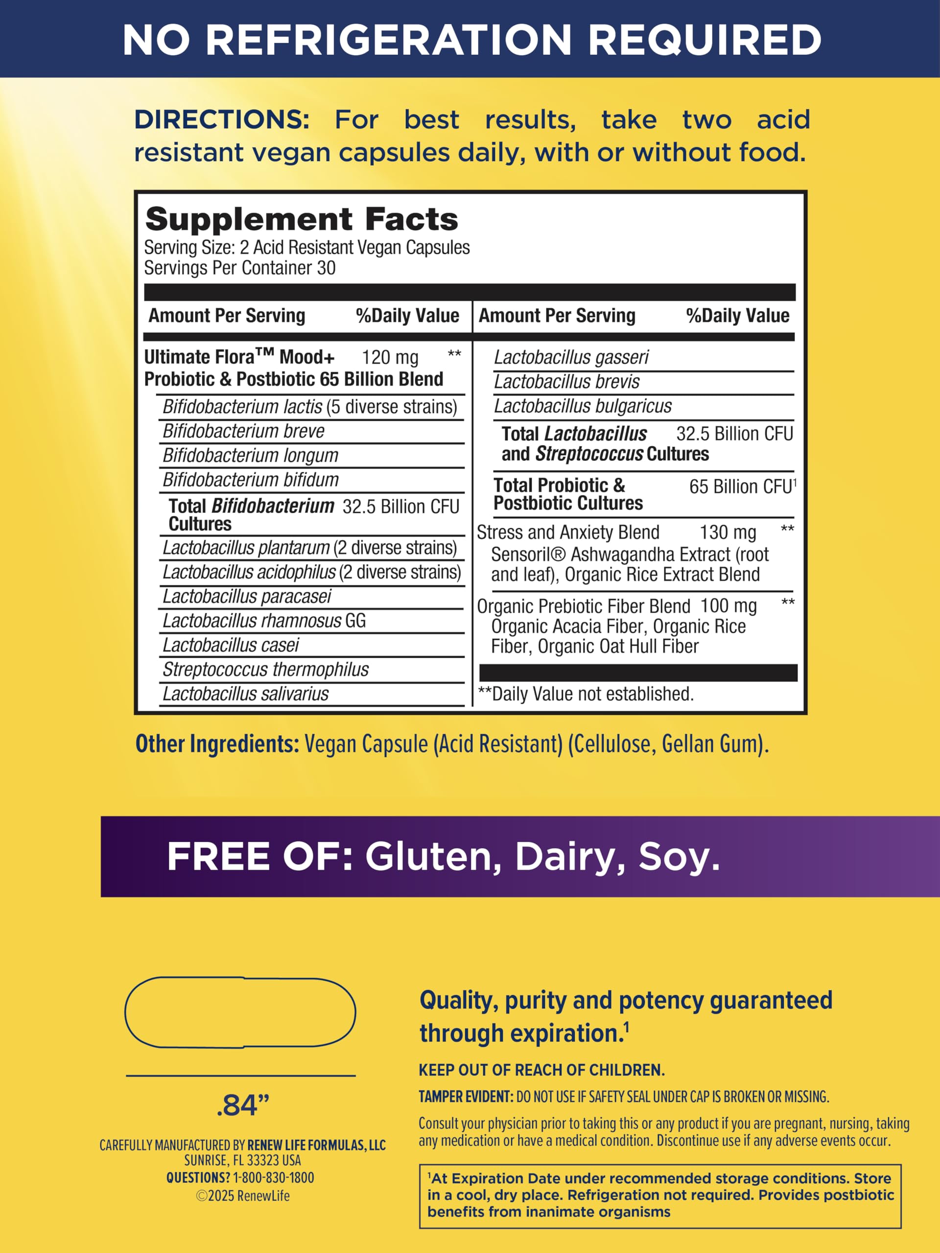 Renew Life Mood capsules out of bottle illustrate convenient daily use for gut health.