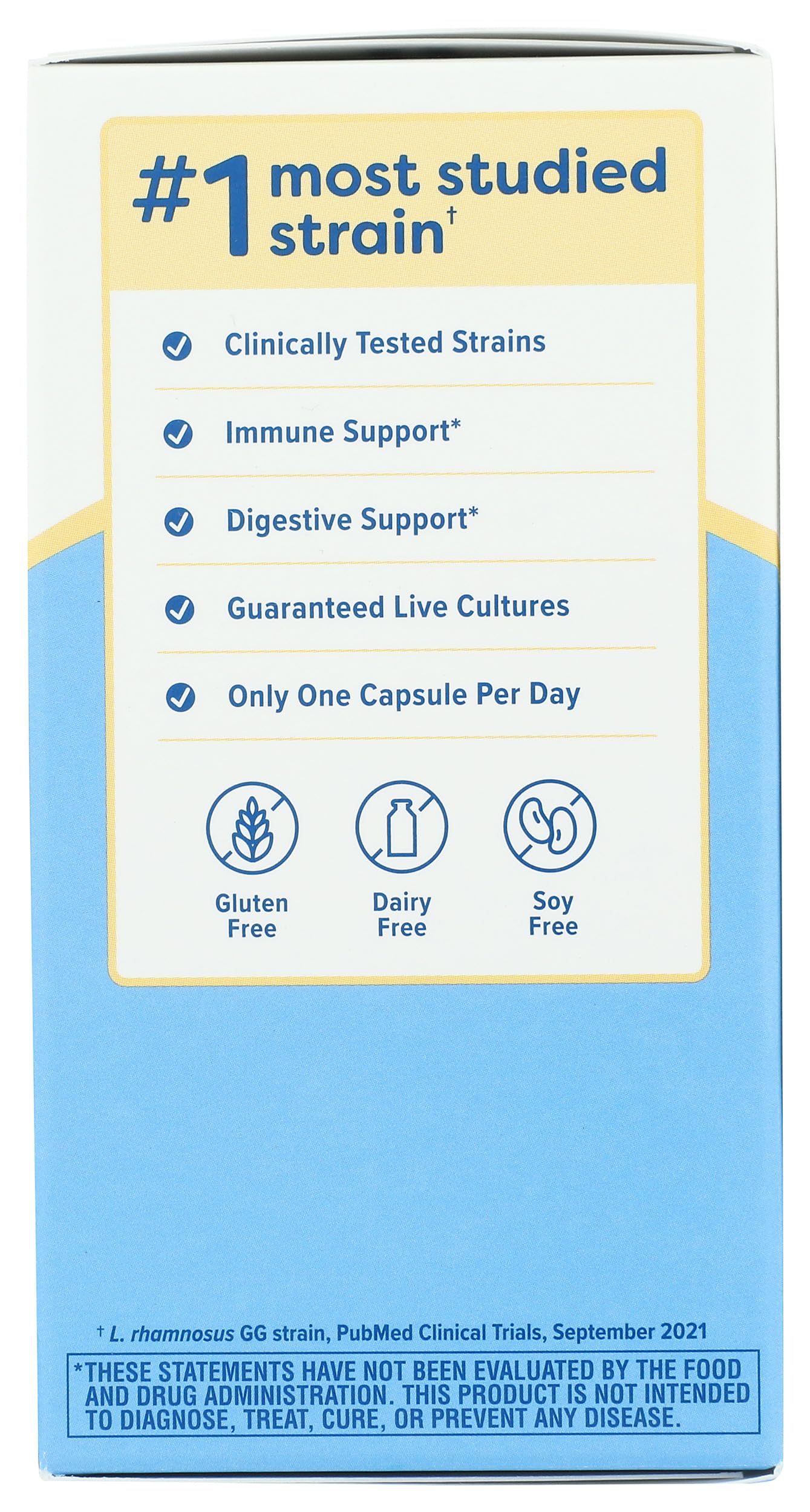Renew Life probiotic bottle back with directions for use.