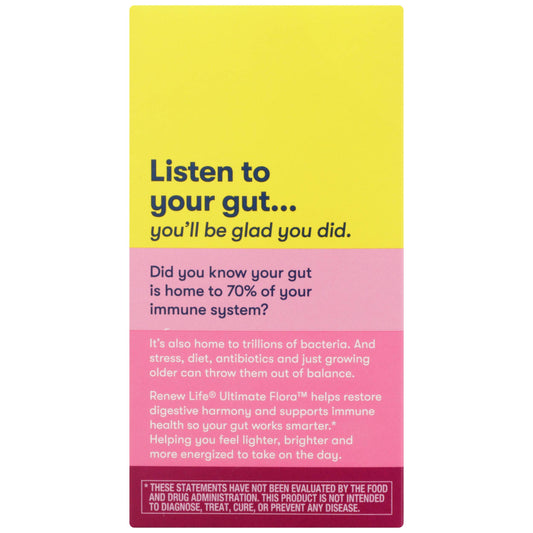 Close-up of Renew Life probiotic capsules for vaginal and urinary balance.