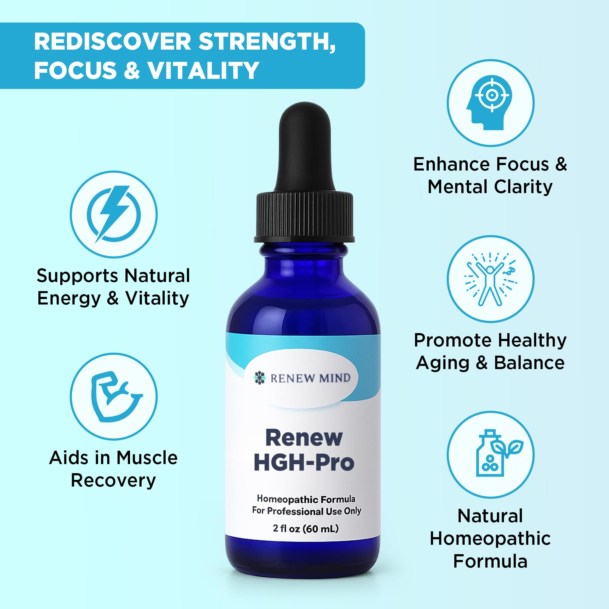 RENEW MIND Renew HGH Pro side view bottle emphasizes portable, at-home use.