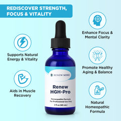 RENEW MIND Renew HGH Pro side view bottle emphasizes portable, at-home use.
