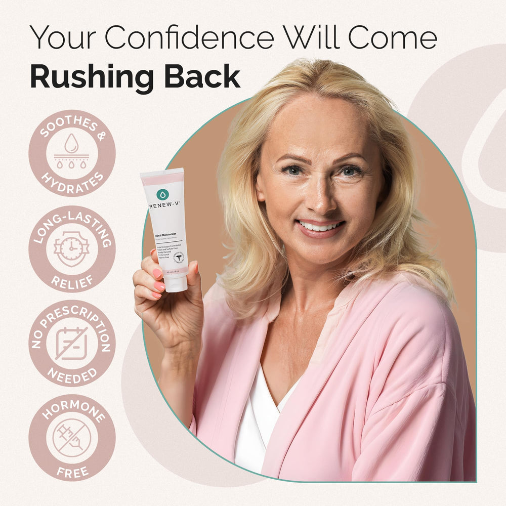 Renew-V safety claim shown with FDA-registered lab backing and quality focus.